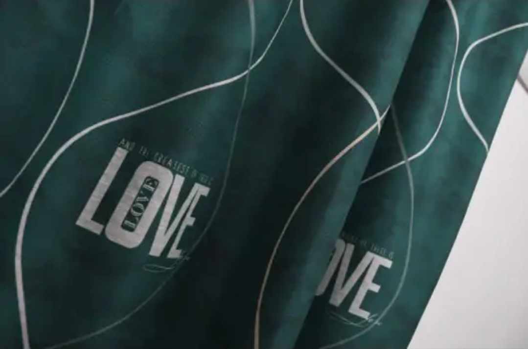 Bottle green curtain with a pattern on a tape 145x250cm KAIA image 3