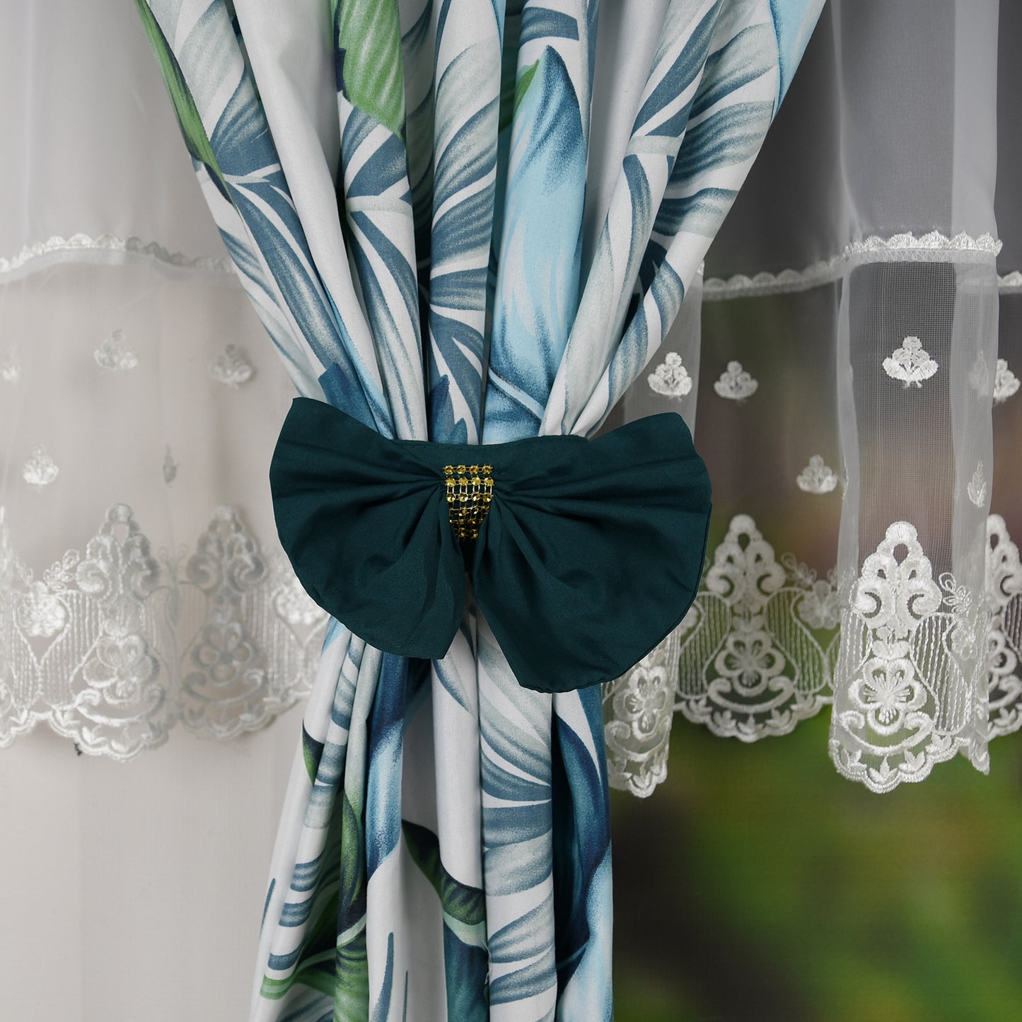 RANDY set of curtains with blue-green leaves image 3