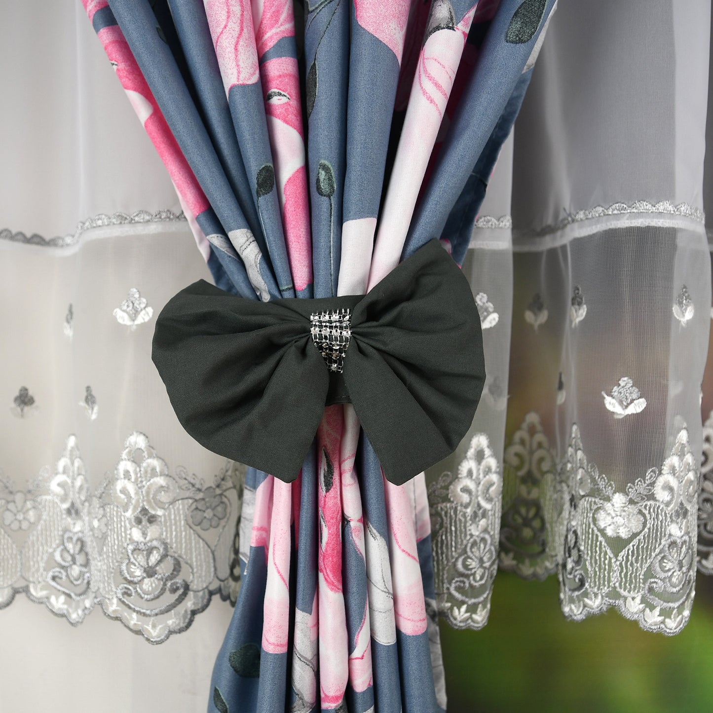 RANDY set of curtains with pink flowers image 2