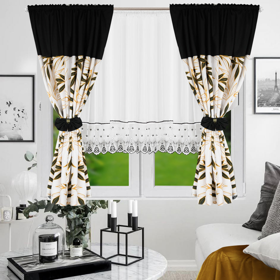 RANDY set of curtains with black and yellow leaves image 1