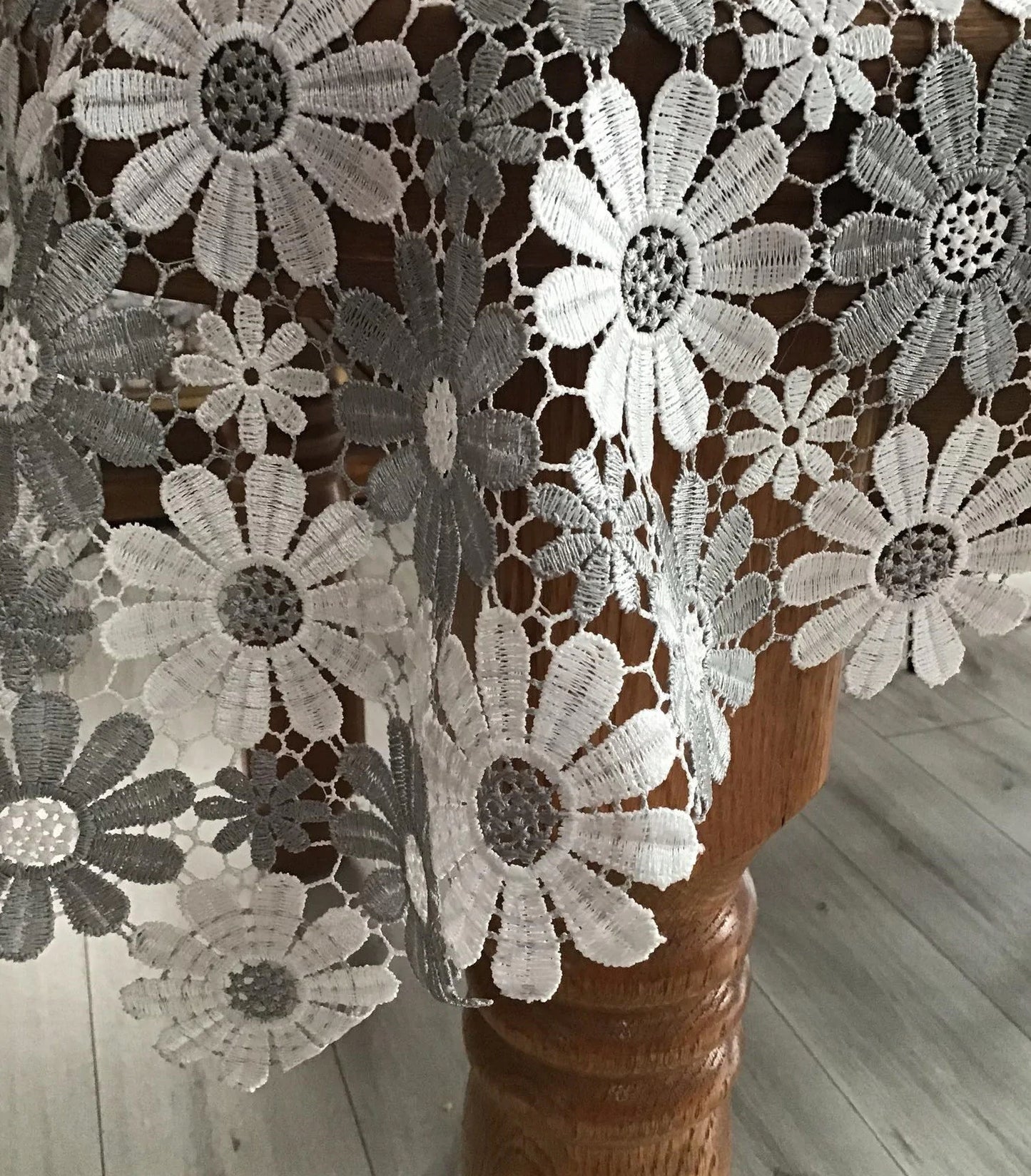 White Gray Guipure Tablecloth image 2