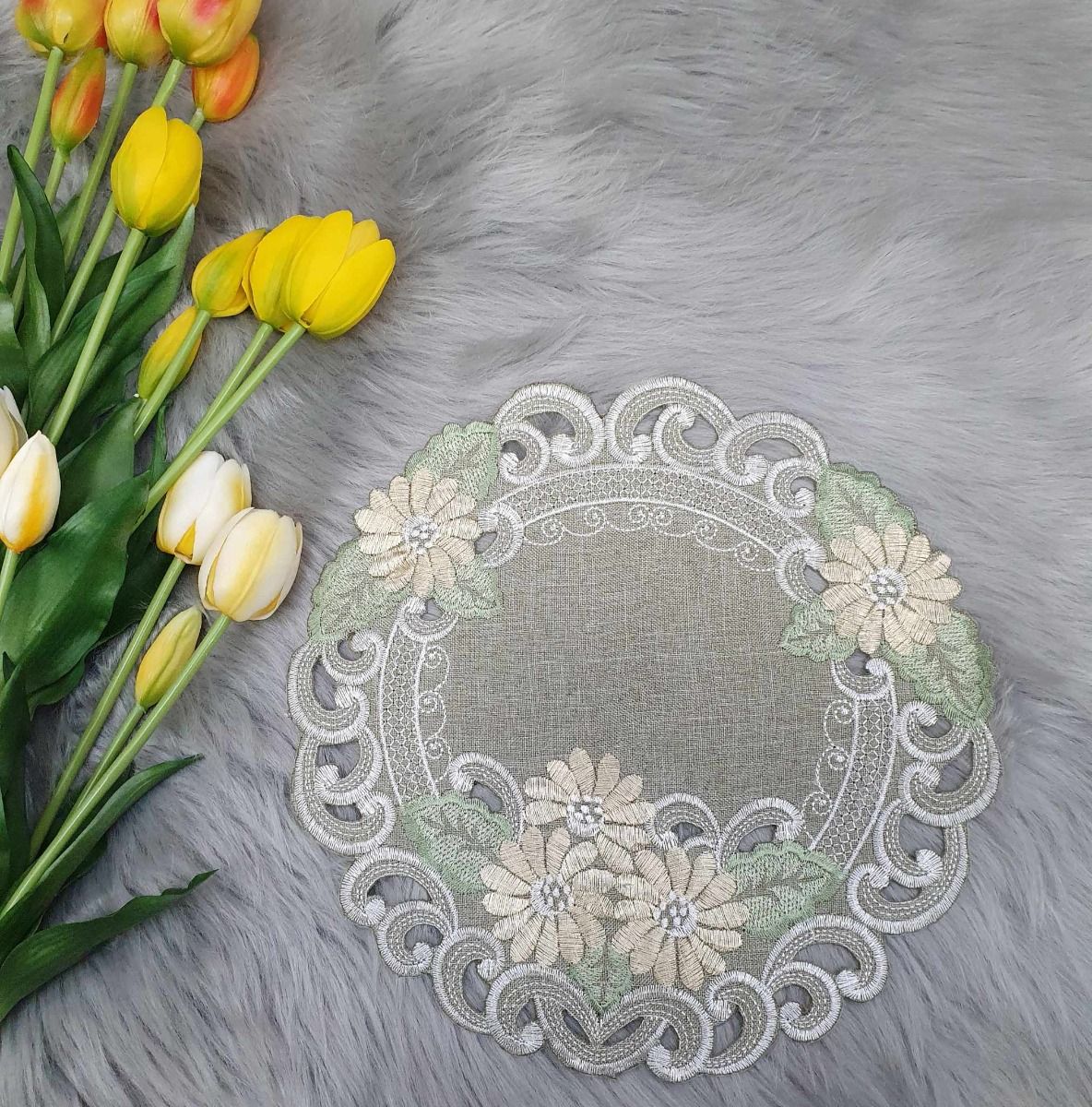 Amaizing Uniquely Embroidered Doilie Doily Napkin with a Floral Theme , 30cm image 3