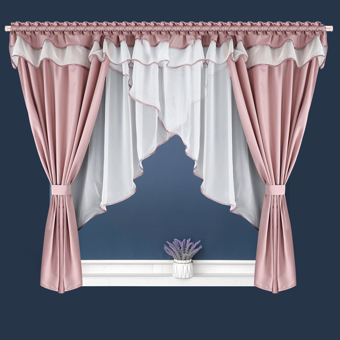 WERA - Pink curtain set with voile curtain + lambrequin image 0