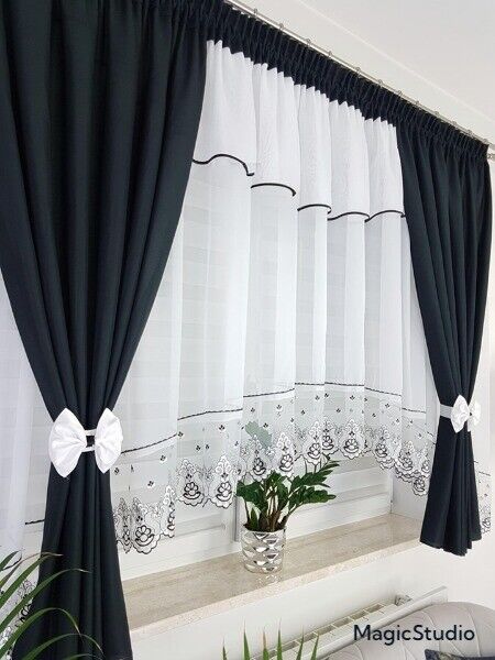,,Luna" Curtain with decorative lambrequin - black image 2