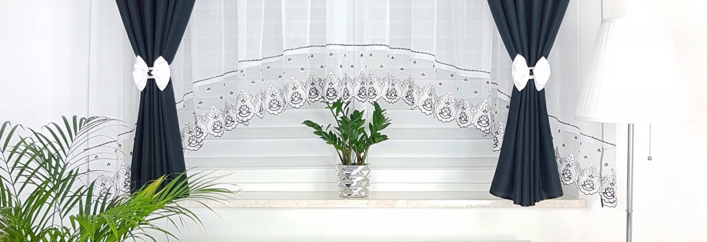 ,,Luna" Curtain with decorative lambrequin - black image 5