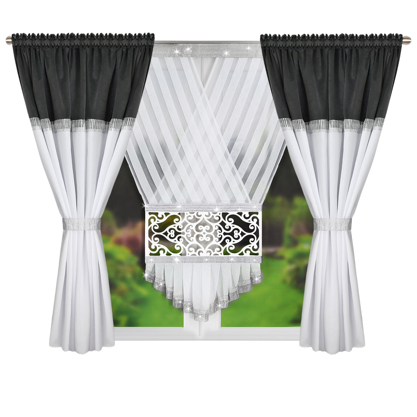 DESSI Dark Gray Velvet and Silver Rhinestones - Short image 1