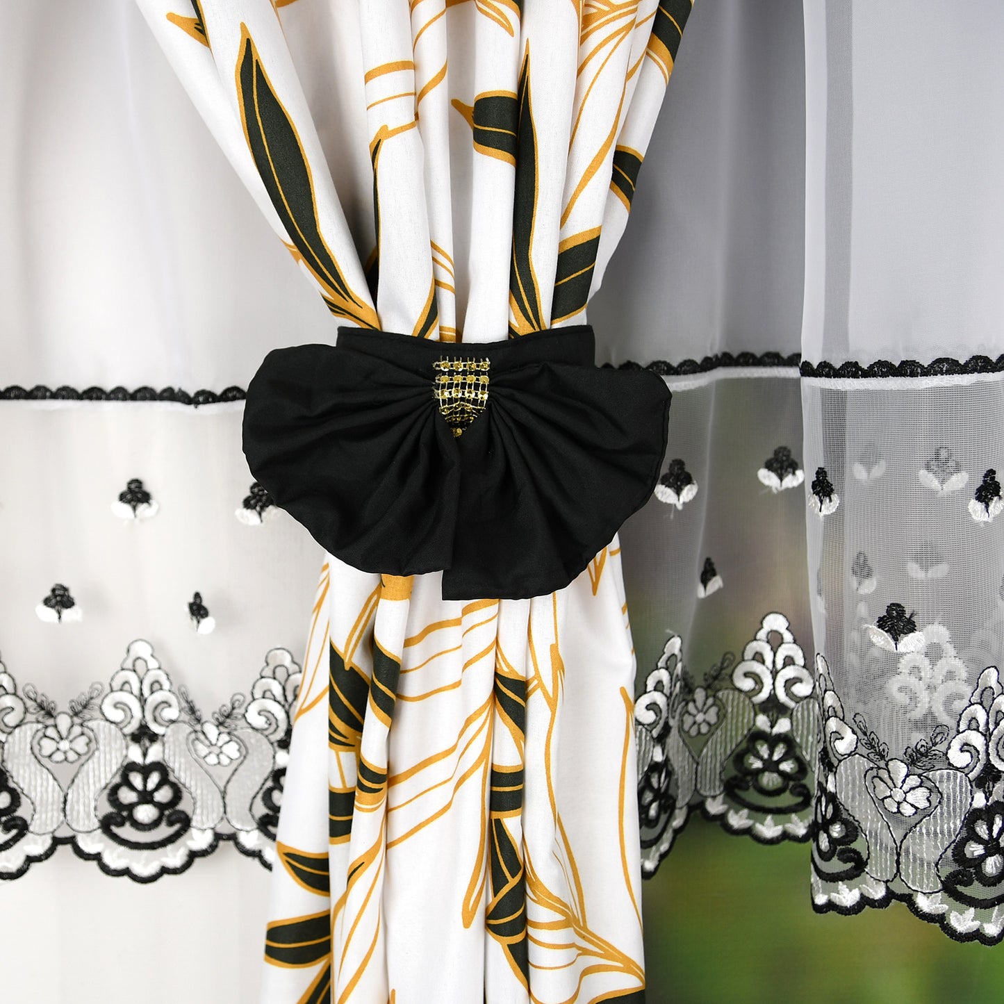 RANDY set of curtains with black and yellow leaves image 3