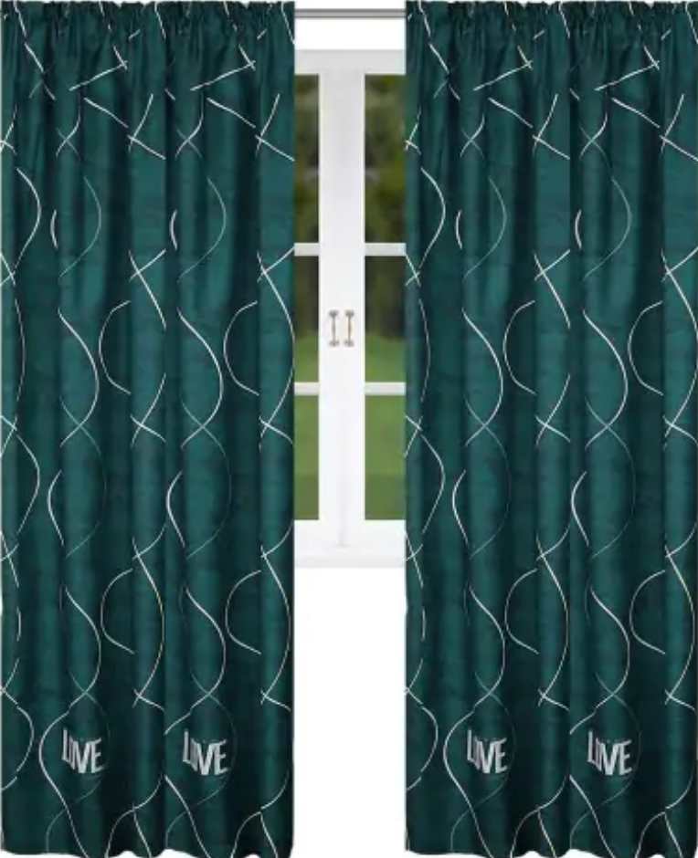 Bottle green curtain with a pattern on a tape 145x250cm KAIA image 0