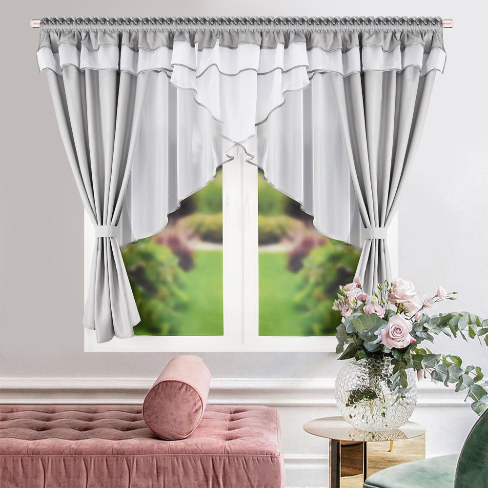 WERA - Gray curtain set with voile curtain + lambrequin image 1