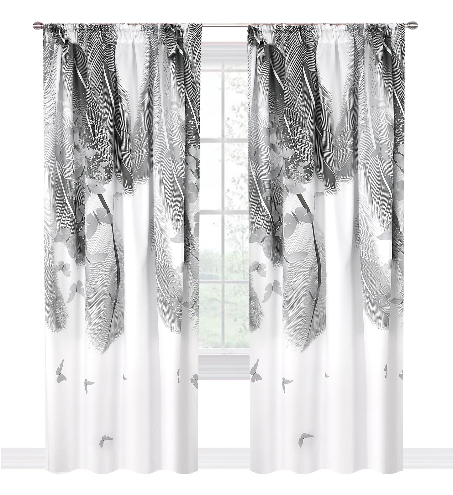 Curtain with gray leaves on a tape 145x250cm GRASSA image 0