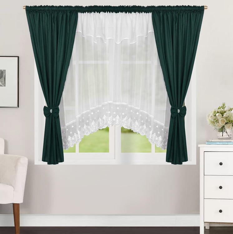,,Luna" Curtain with decorative lambrequin -dark green image 1
