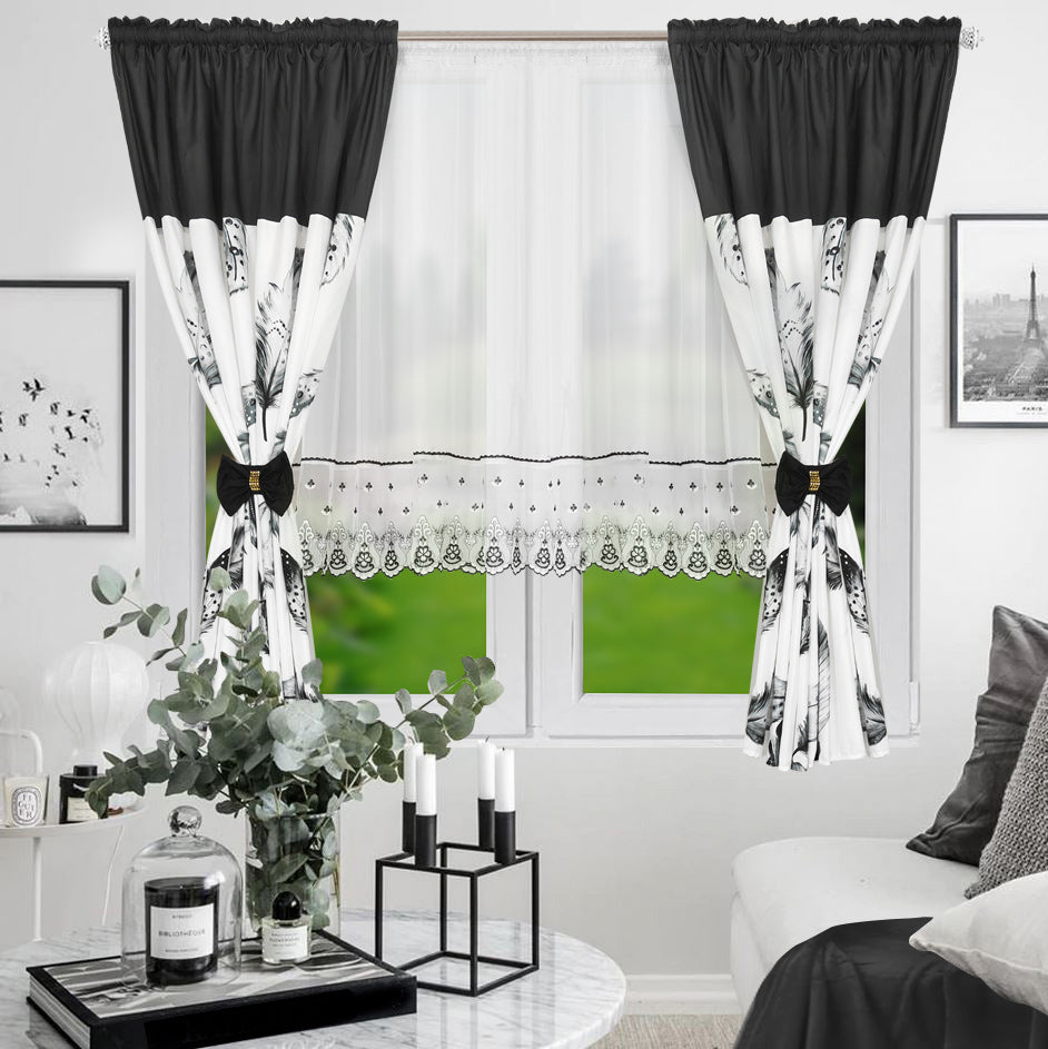 RANDY set of curtains with black leaves (RANDY Leaf Curtains) image 1
