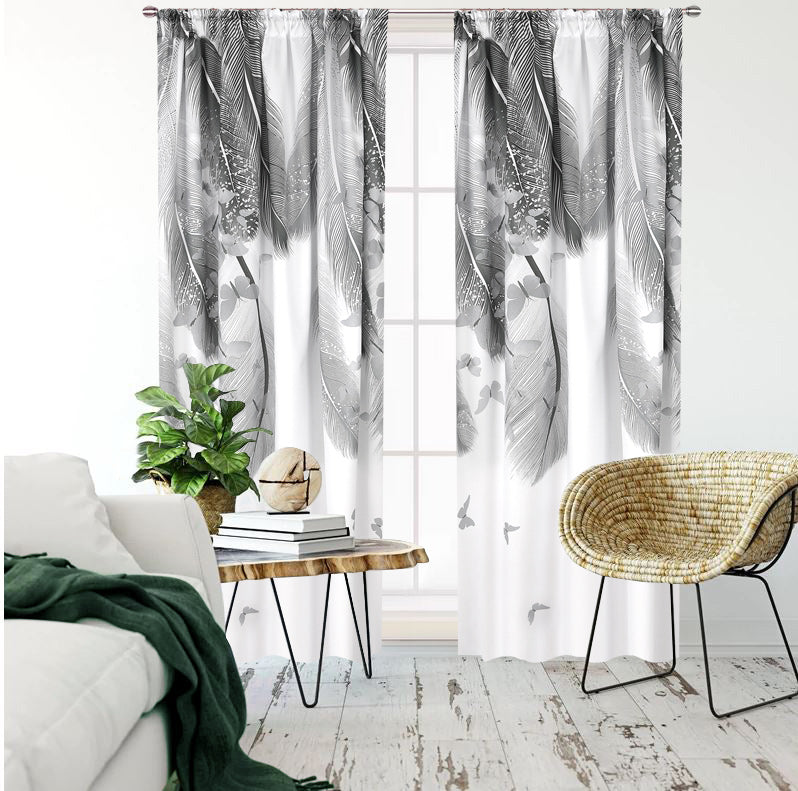Curtain with gray leaves on a tape 145x250cm GRASSA image 1