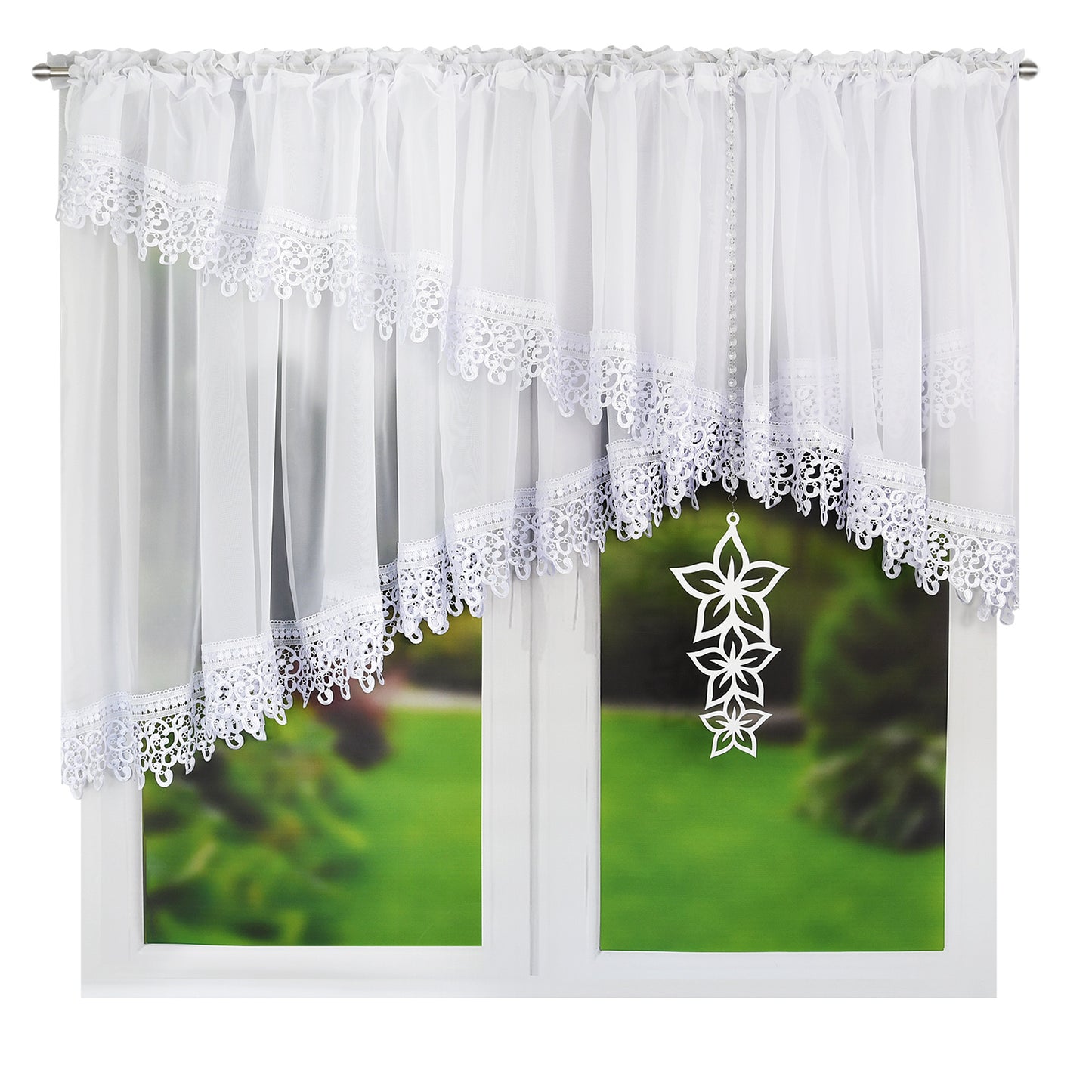 VILIA - set of two white curtains with beads and a flower-shaped pendant image 0
