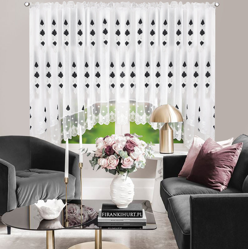 RICAMO - Sable curtain with black embroidery decorated image 1