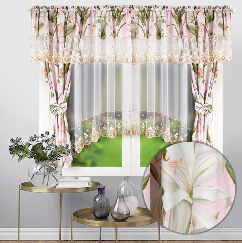 NIVA - Embroidered curtain with decorative lambrequin image 1