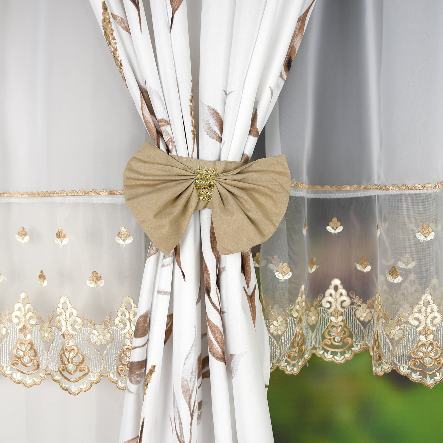 RANDY set of curtains with beige leaves image 2