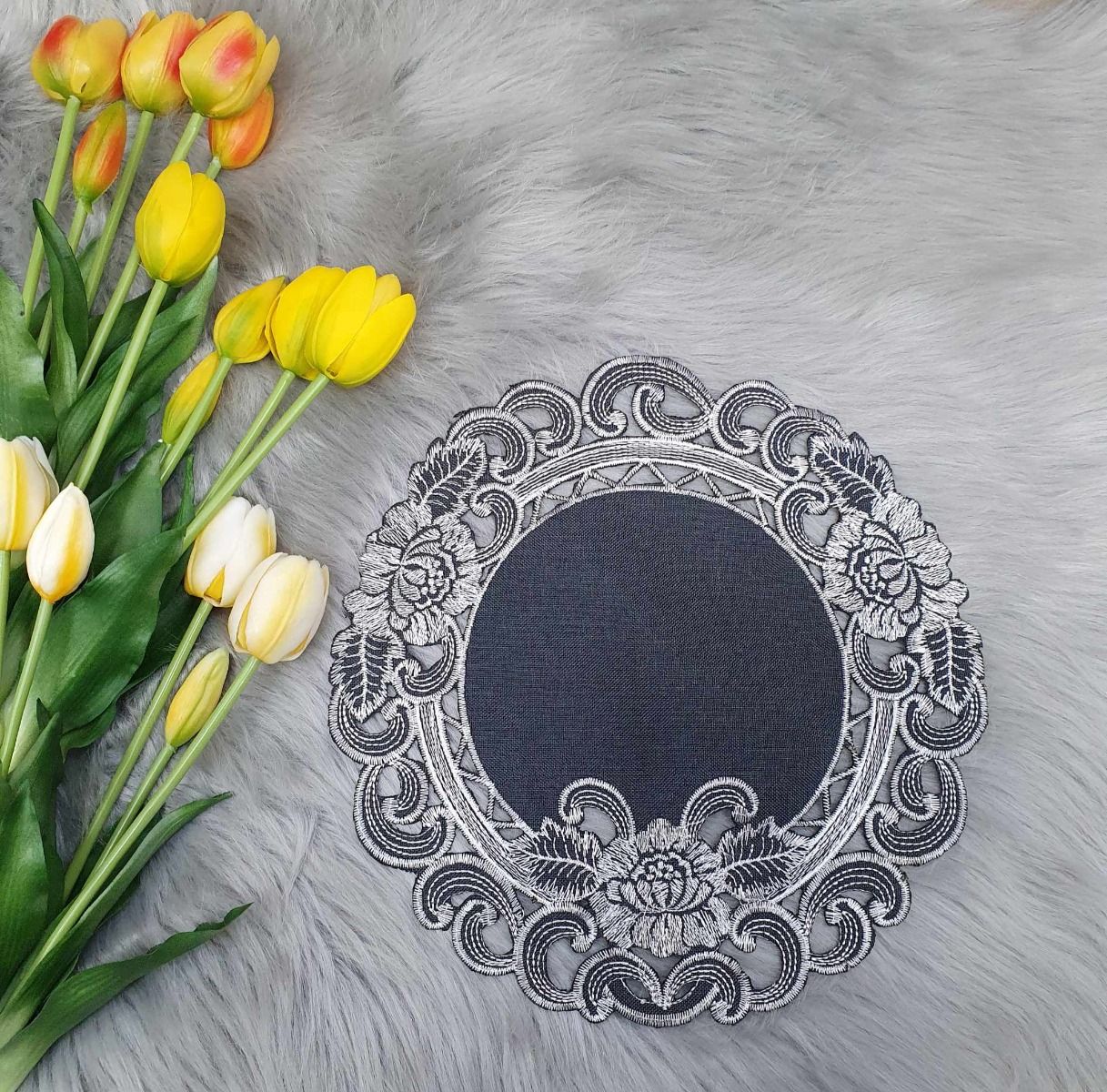 Amaizing Uniquely Embroidered Doilie Doily Napkin with a Floral Theme , 30cm image 4