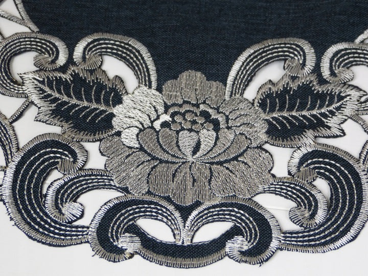 Embroidered table runner in shades of silver, gray and black Guipur image 6