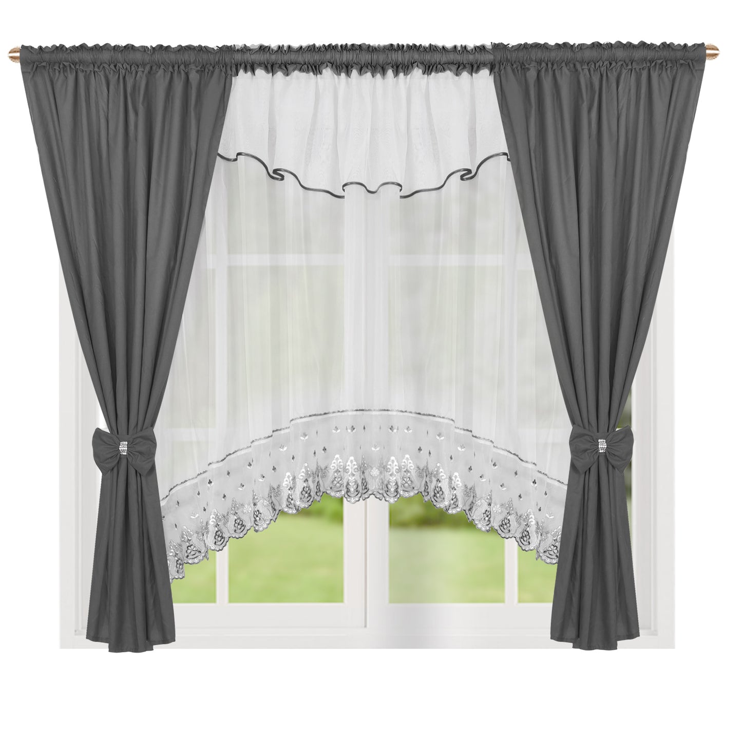 ,,Luna" Curtain with decorative lambrequin - dark gray image 0