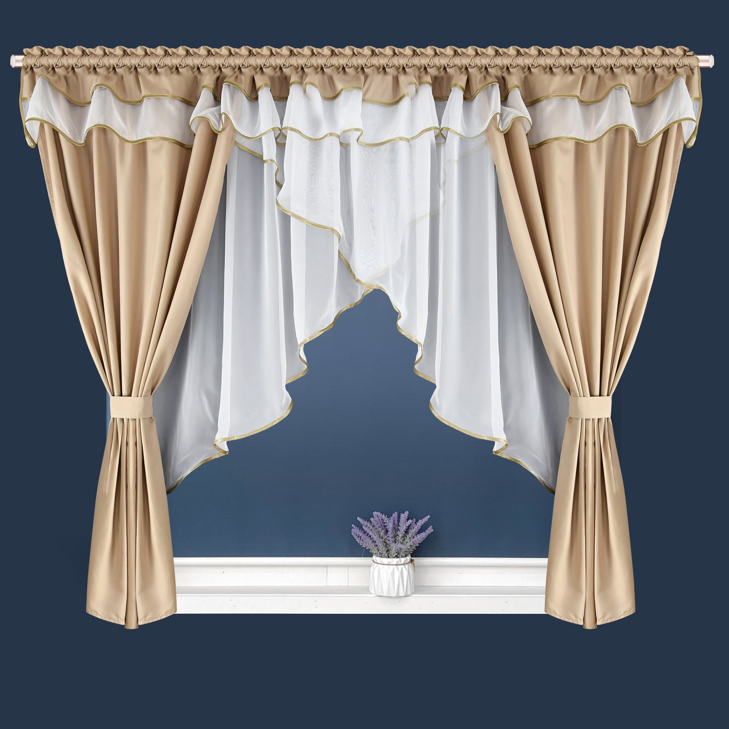 WERA - Beige curtain set with voile curtain + lambrequin image 0