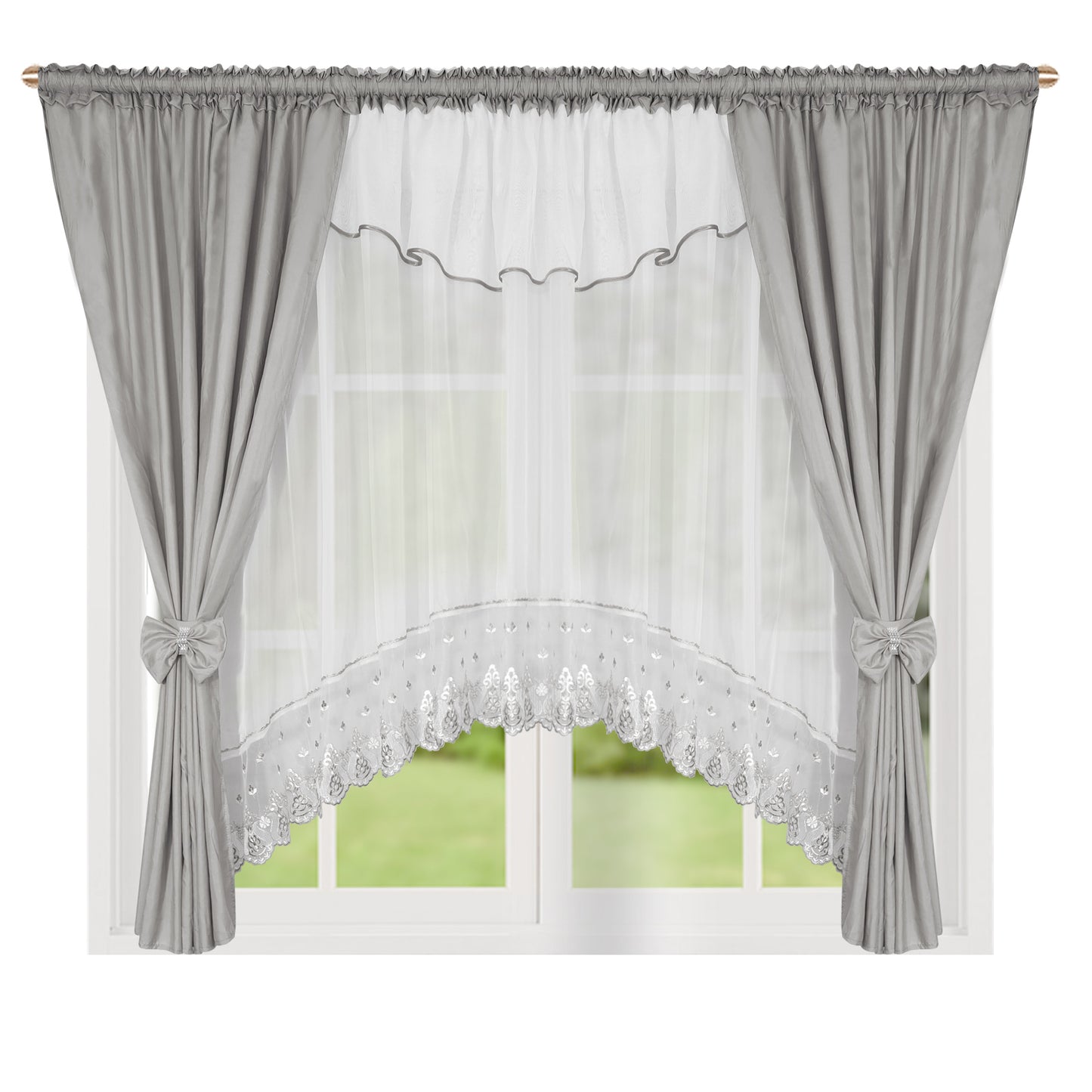 ,,Luna" Curtain with decorative lambrequin - light gray image 0
