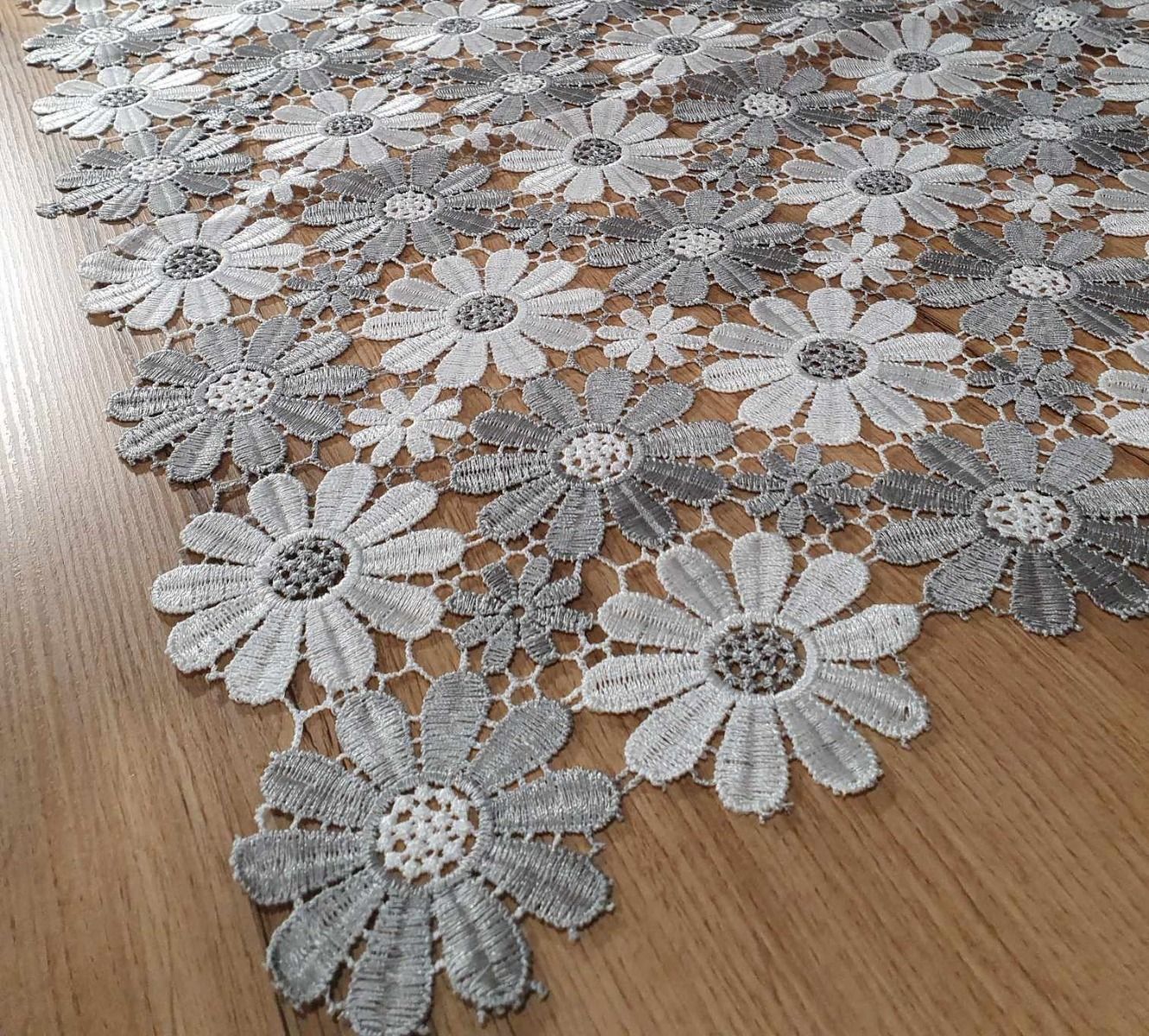 White Gray Guipure Tablecloth image 0