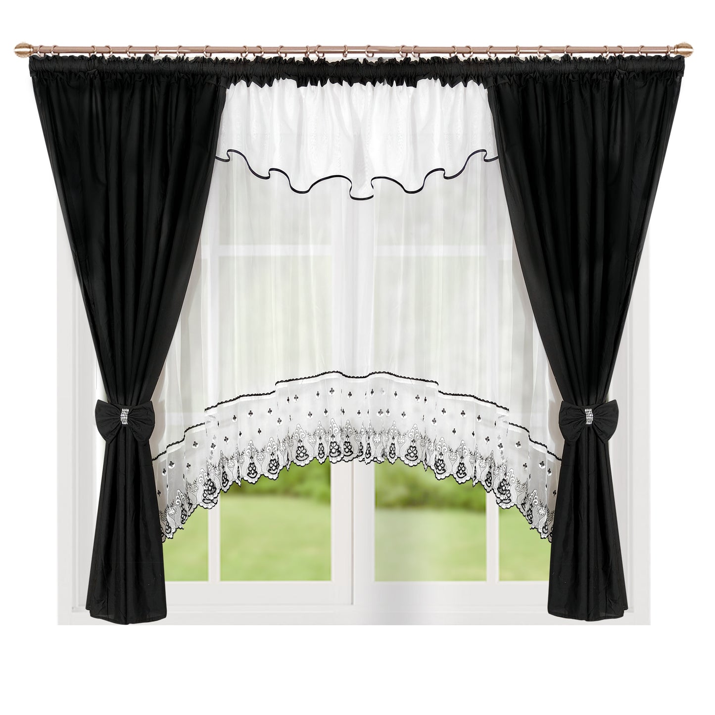 ,,Luna" Curtain with decorative lambrequin - black image 0