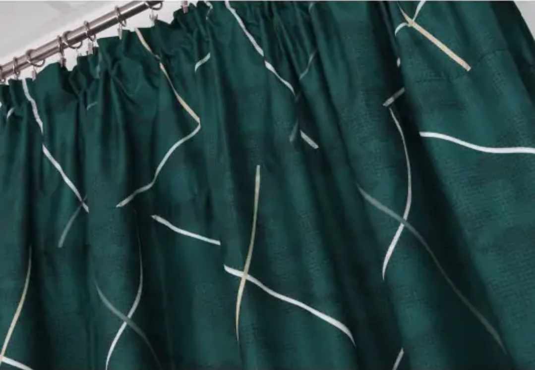 Bottle green curtain with a pattern on a tape 145x250cm KAIA image 2