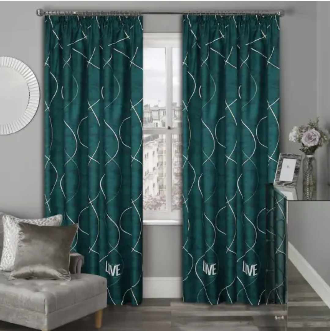 Bottle green curtain with a pattern on a tape 145x250cm KAIA image 1