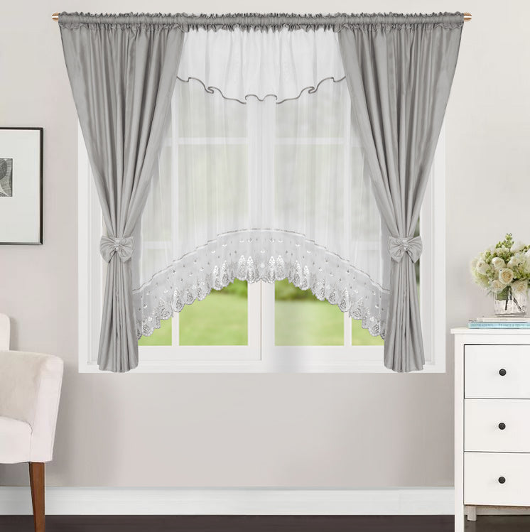 ,,Luna" Curtain with decorative lambrequin - light gray image 1