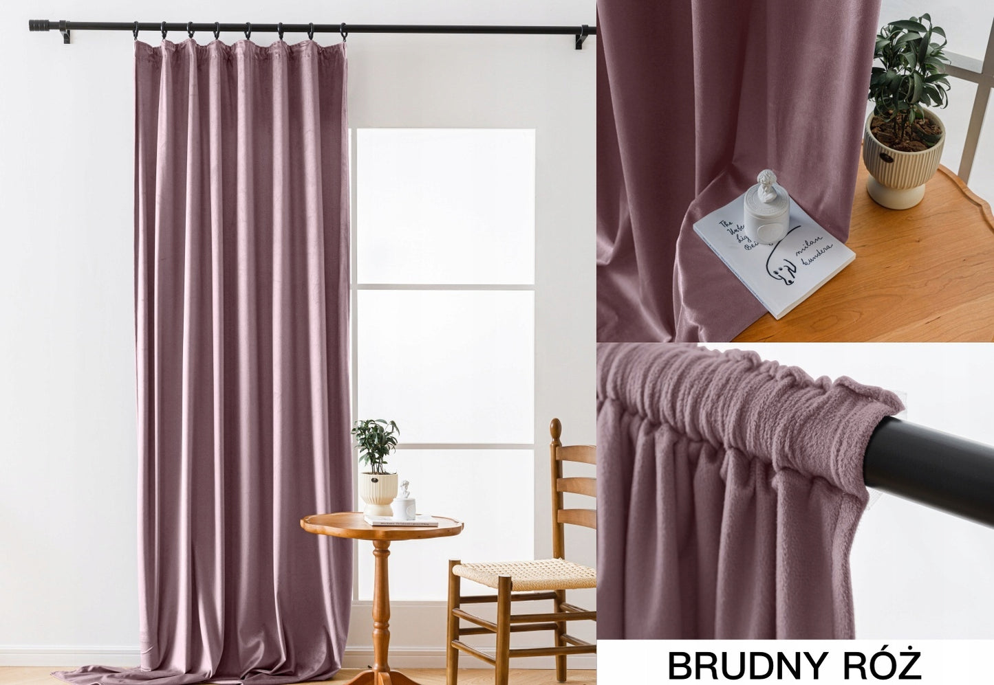 Powder pink velvet curtain on a tape 140cmx270cm ARACELI image 2