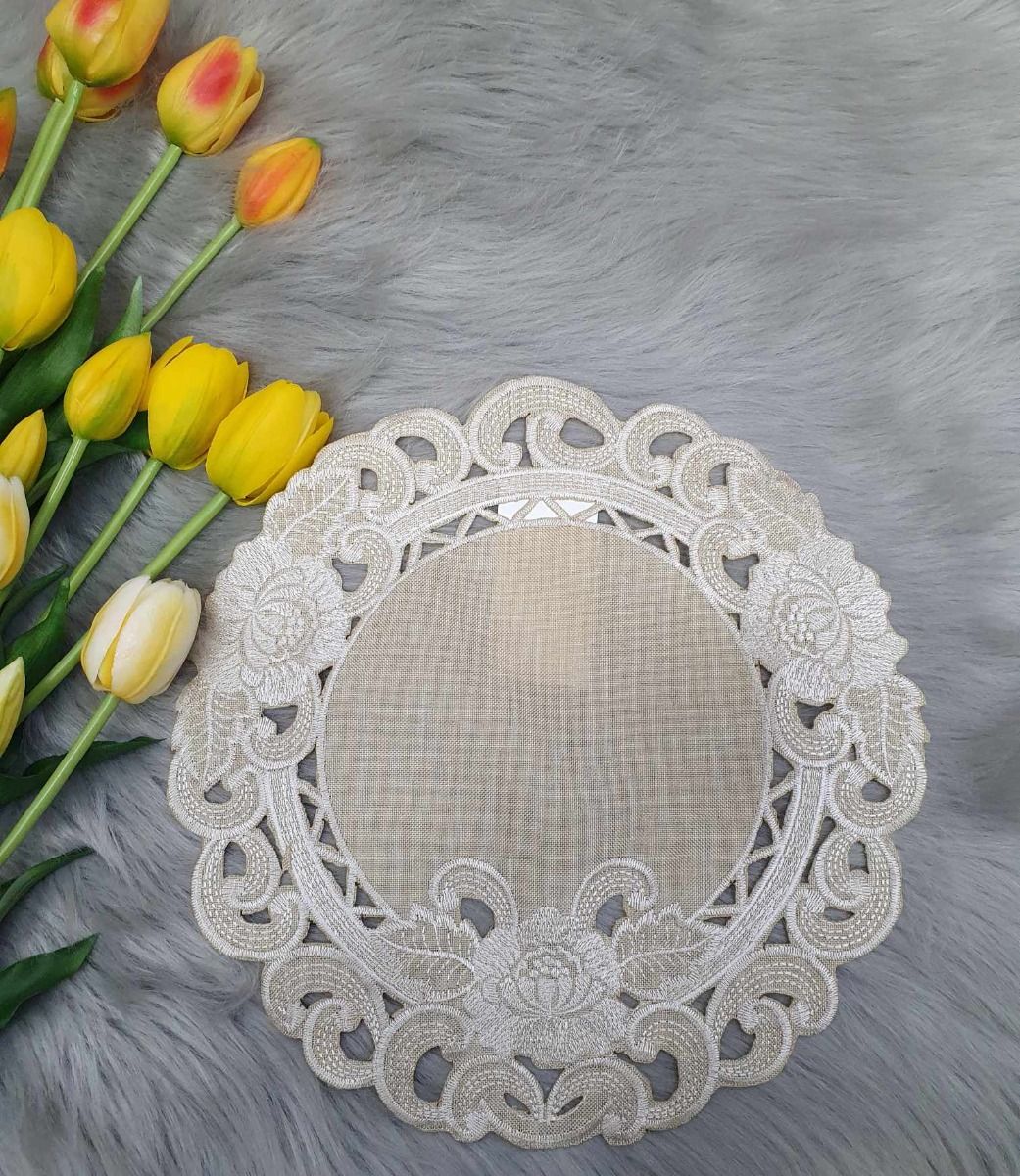 Amaizing Uniquely Embroidered Doilie Doily Napkin with a Floral Theme , 30cm image 2