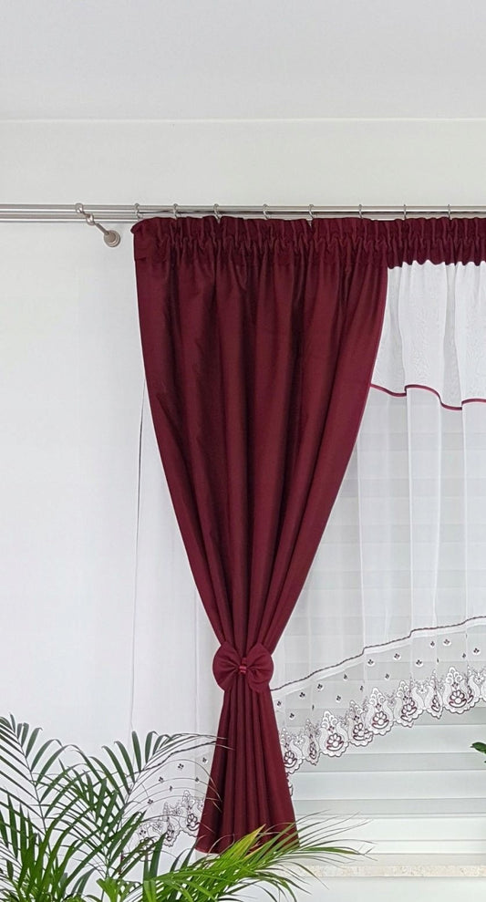 ,,Luna" Curtain with decorative lambrequin  -burgundy image 1