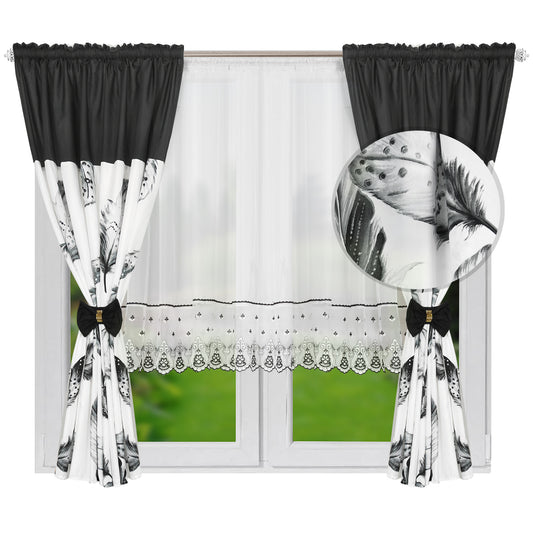 RANDY set of curtains with black leaves (RANDY Leaf Curtains) image 0