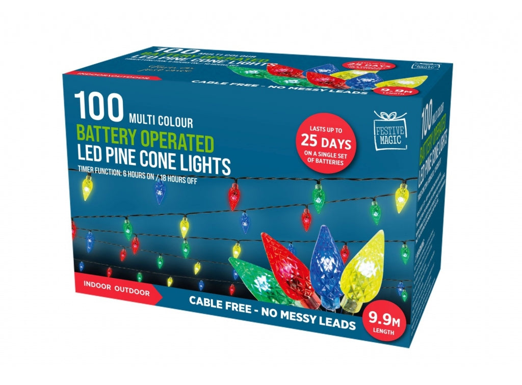 Christmas Magic Multi-Colour Battery Operated 100 Pine Cone Lights