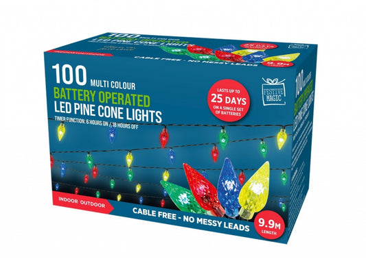 Christmas Magic Multi-Colour Battery Operated 100 Pine Cone Lights