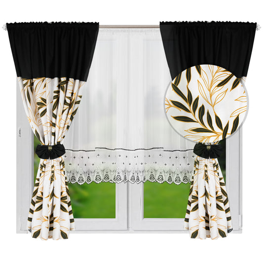 RANDY set of curtains with black and yellow leaves image 0