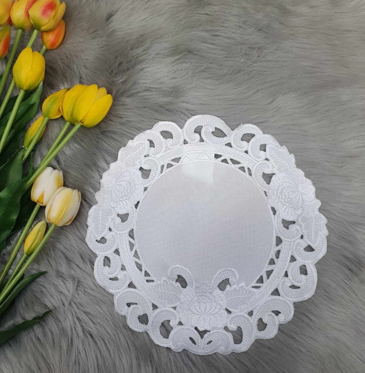 Amaizing Uniquely Embroidered Doilie Doily Napkin with a Floral Theme , 30cm image 1
