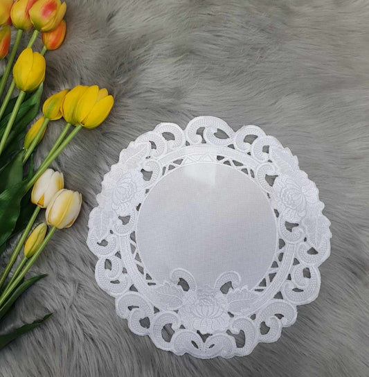 Amaizing Uniquely Embroidered Doilie Doily Napkin with a Floral Theme , 30cm image 1