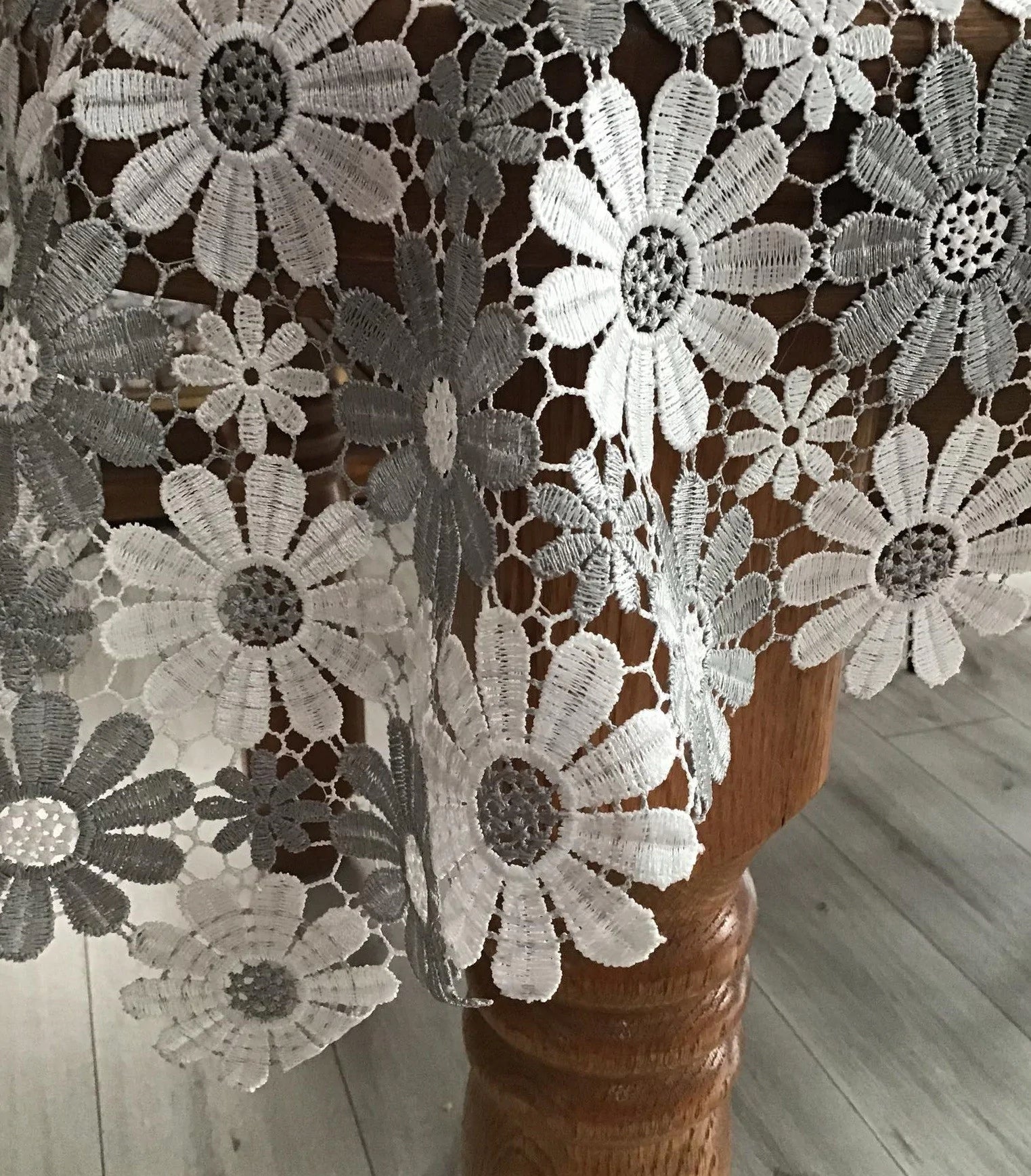 White Gray Guipure Tablecloth image 2
