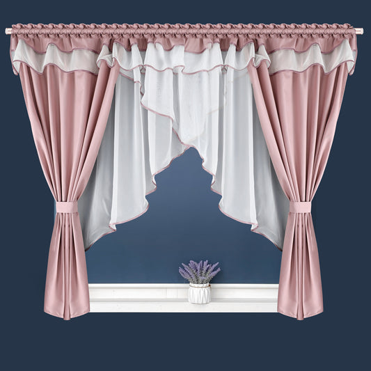 WERA - Pink curtain set with voile curtain + lambrequin image 0