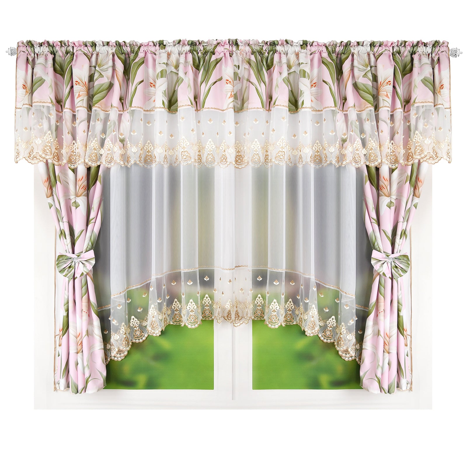NIVA - Embroidered curtain with decorative lambrequin image 0