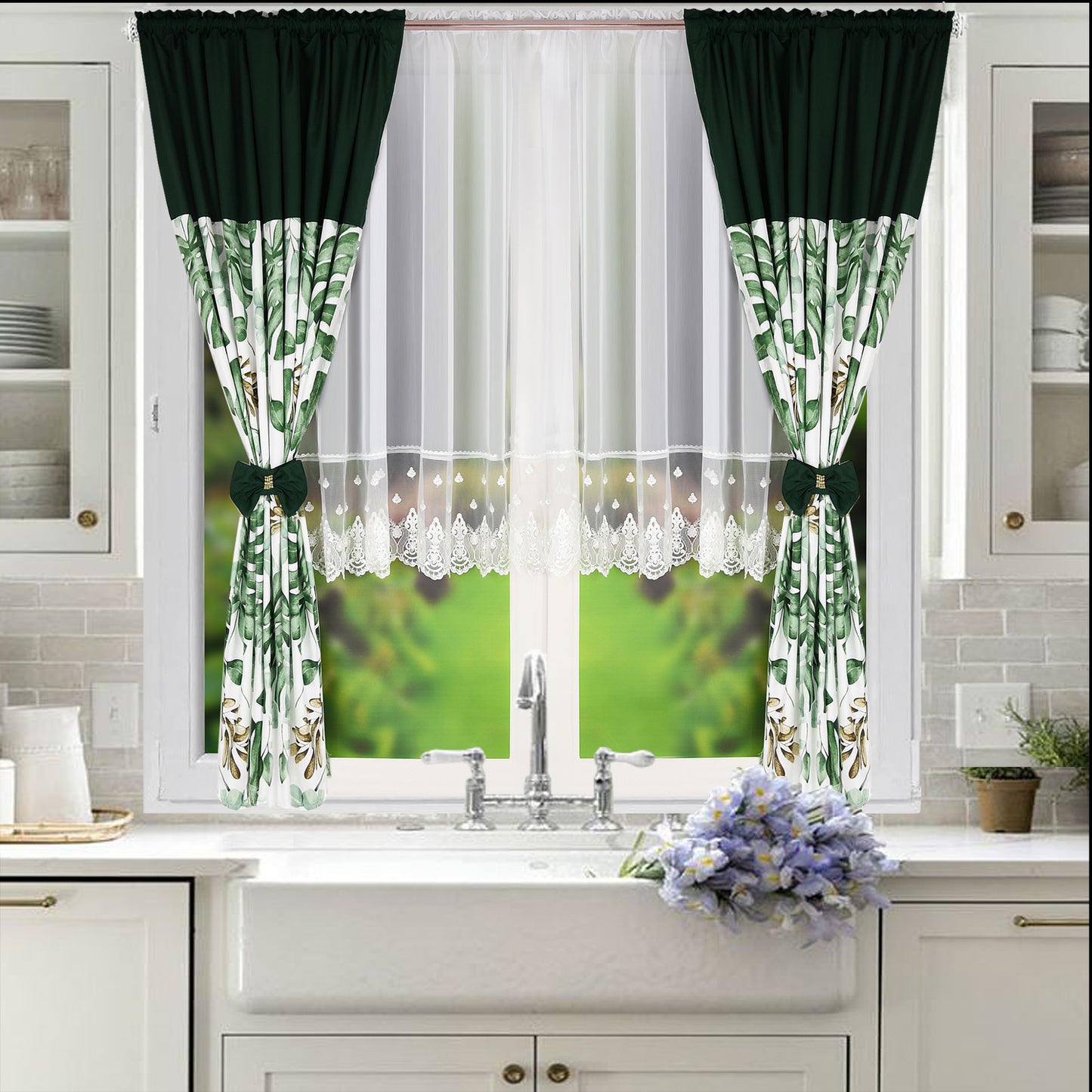 RANDY set of curtains with green leaves image 1