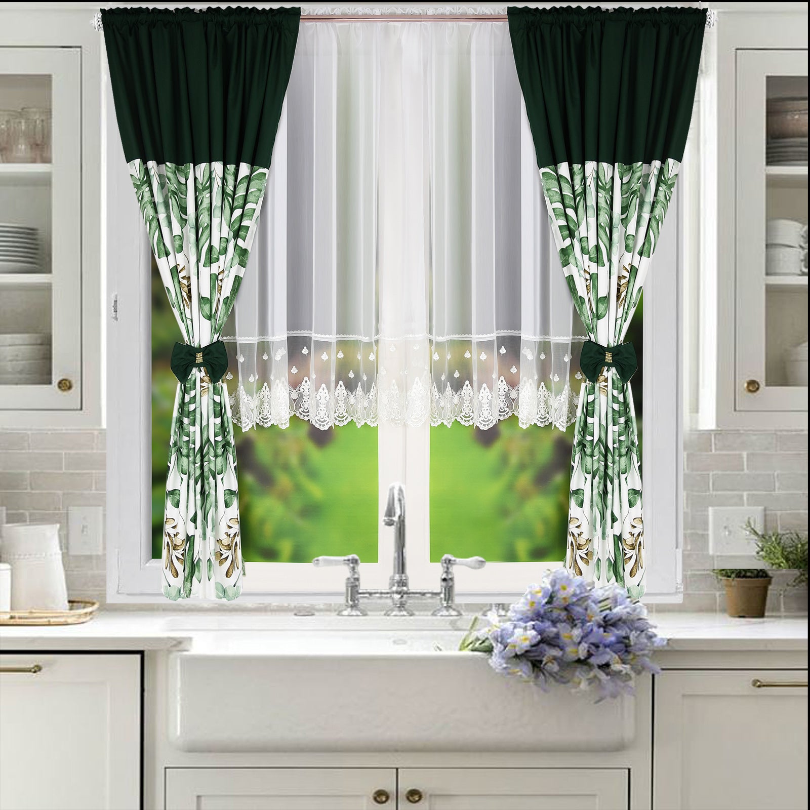 RANDY set of curtains with green leaves image 1