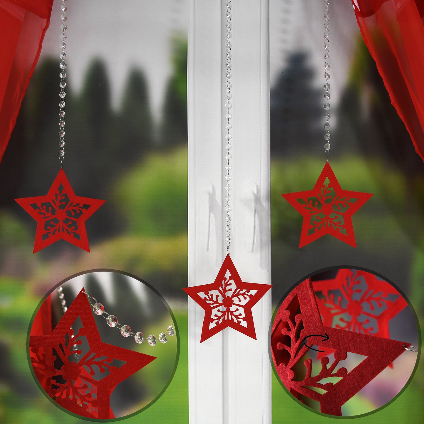 Christmas curtain set with ribbon hangers - MAGIC STAR image 2