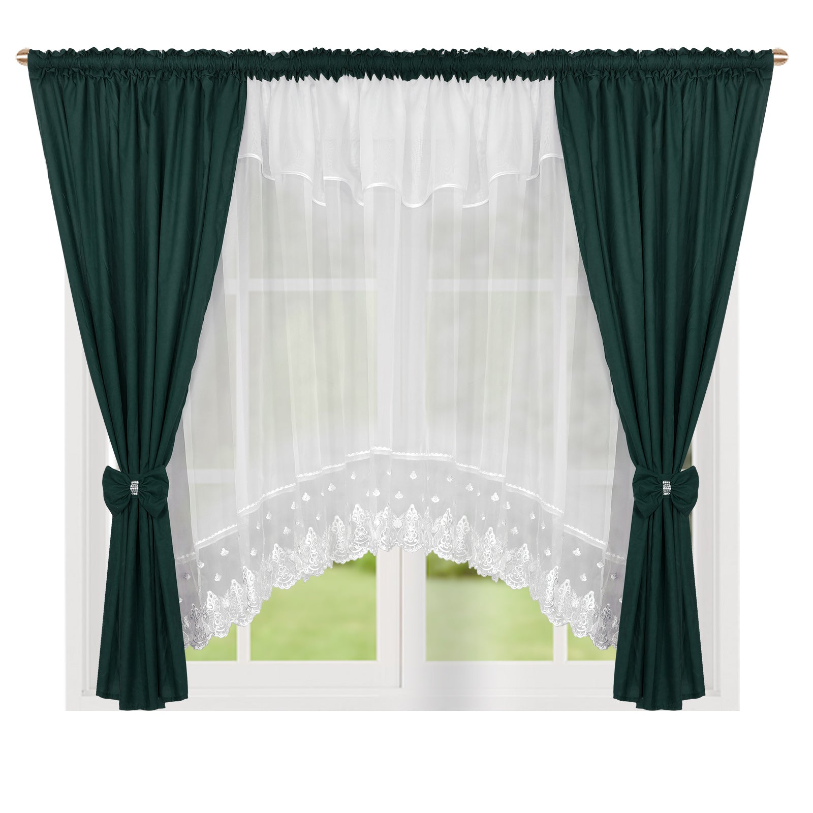 ,,Luna" Curtain with decorative lambrequin  -dark green image 0