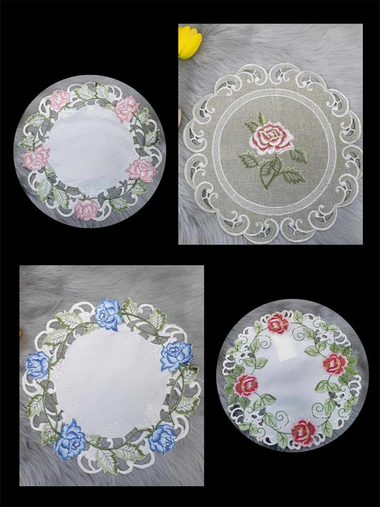 Amaizing Uniquely Embroidered Doilie Doily Napkin with a Rose Theme SIZE: 30cm image 0