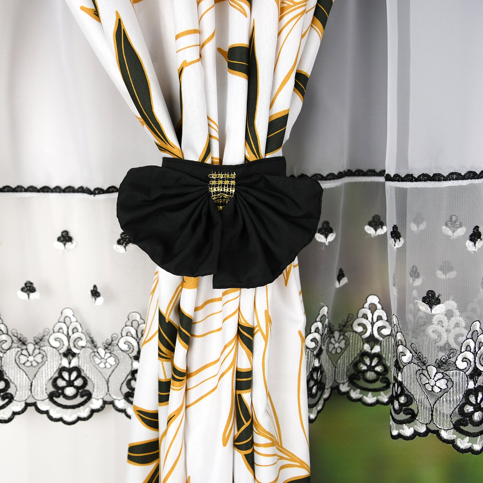 RANDY set of curtains with black and yellow leaves image 3