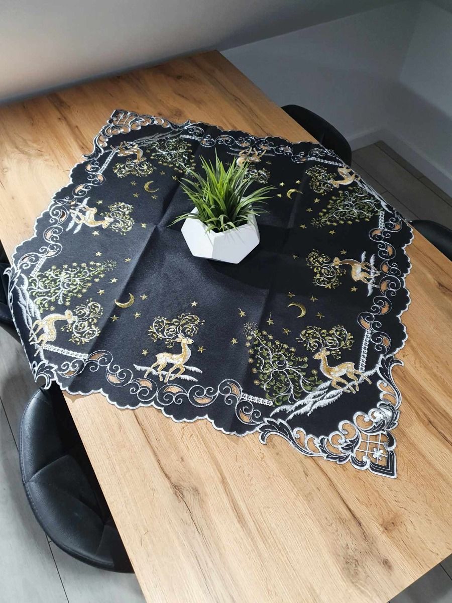 TABLECLOTH Christmas Reindeer  - Table Runner - Black image 1